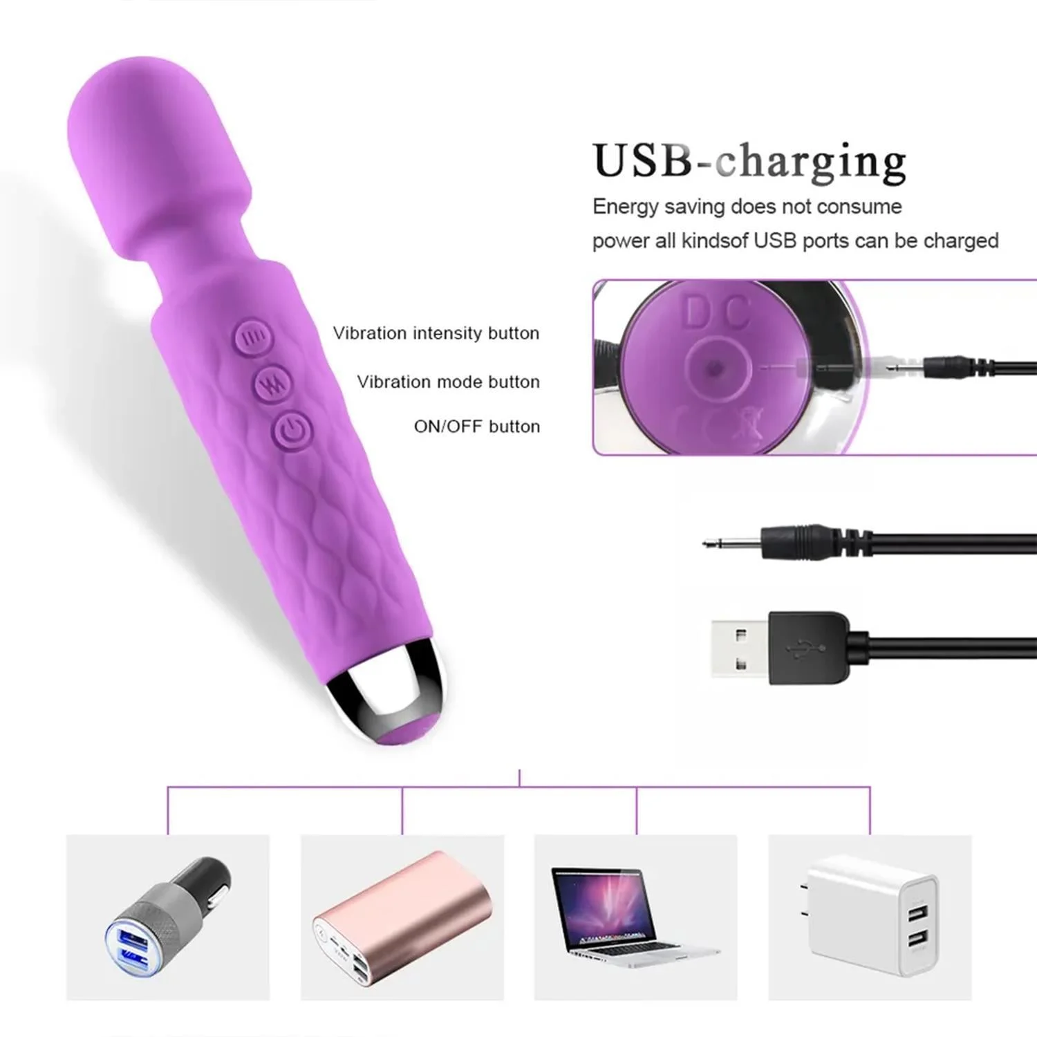 Bükülebilir Başlıklı Wand Vibratör Mor - Görsel 2