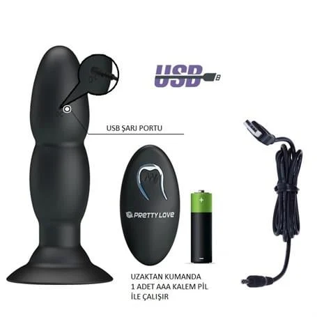 USB Şarjlı 4 Titreşim ve 4 Yuvarlanma Modlu Uzaktan Kumandalı Vibratör ve Anal Plug - Görsel 5