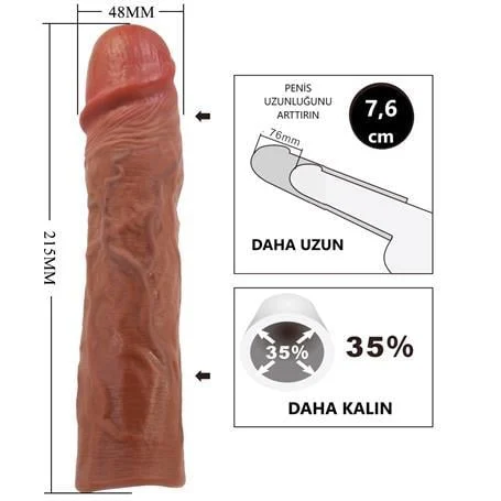 7,6 cm Dolgulu Premium Melez Rengi Silikon Penis Kılıfı - Derek - Görsel 11