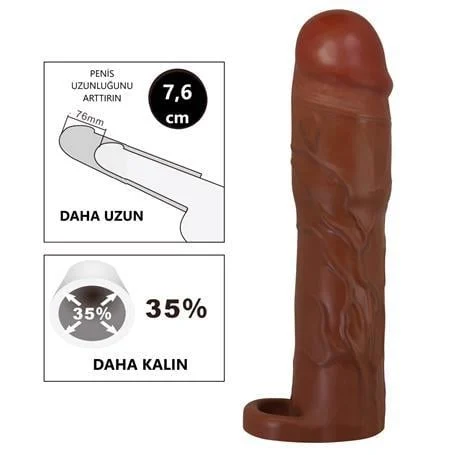 7,6 cm Dolgulu Premium Melez Rengi Silikon Penis Kılıfı - Gerd - Görsel 2