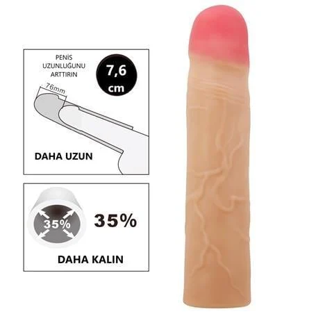 7,6 cm Dolgulu Premium Ten Rengi Silikon Penis Kılıfı - Kylian - Görsel 2