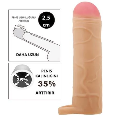 2,5 cm Dolgulu Premium Ten Rengi Silikon Penis Kılıfı - Bunion - Görsel 3