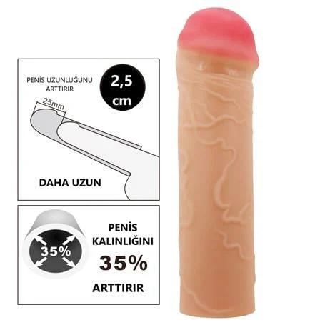 2,5 cm Dolgulu Premium Ten Rengi Silikon Penis Kılıfı - Nile - Görsel 6