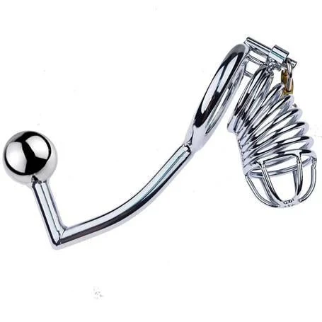 Anal Uyarıcılı Kilitli Çelik Fetiş Penis Kafesi - Görsel 3