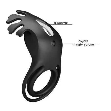 USB Şarjlı Klitoris Uyarıcılı Güçlü Titreşimli Siyah Silikon Penis Halkası - Ruben - Görsel 8