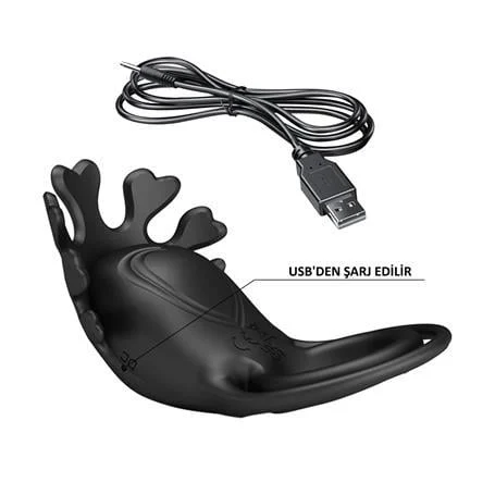 USB Şarjlı Klitoris Uyarıcılı Güçlü Titreşimli Siyah Silikon Penis Halkası - Ruben - Görsel 9