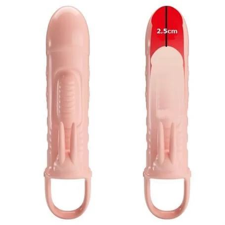 2,5 cm Dolgu Uzatmalı Titreşimli Penis Kılıfı Prezervatif Vibratör - Görsel 2