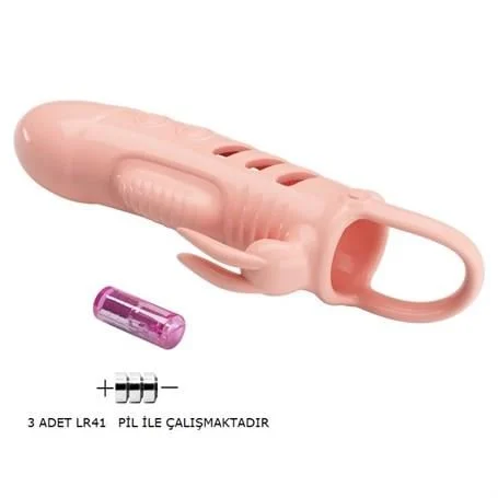 2,5 cm Dolgu Uzatmalı Titreşimli Penis Kılıfı Prezervatif Vibratör - Görsel 5
