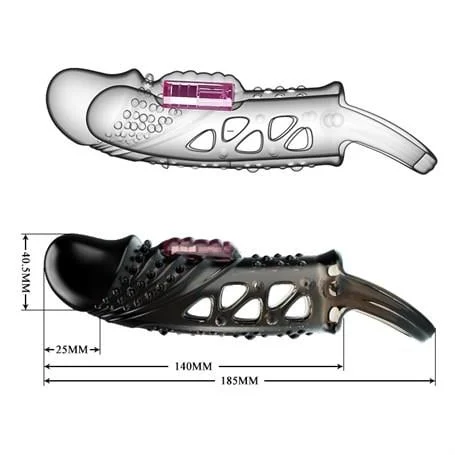 2,5 cm Dolgu Uzatmalı Titreşimli Zenci Penis Kılıfı Prezervatif Vibratör - Görsel 7