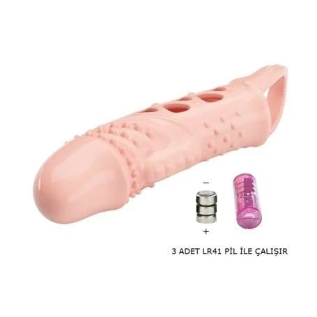 2,5 cm Dolgu Uzatmalı Titreşimli Penis Kılıfı Prezervatif Vibratör - Görsel 6
