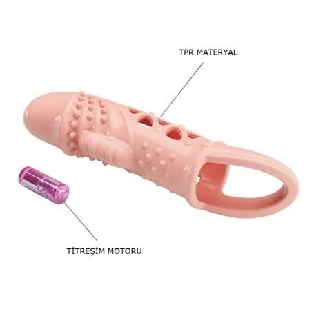 2,5 cm Dolgu Uzatmalı Titreşimli Penis Kılıfı Prezervatif Vibratör - Görsel 7