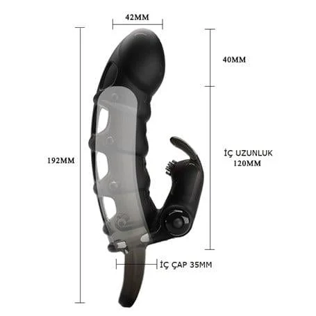 4 cm Dolgu Uzatmalı 10 Titreşimli Zenci Penis Kılıfı Prezervatif Vibratör - Görsel 5