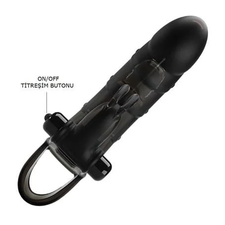 4 cm Dolgu Uzatmalı 10 Titreşimli Zenci Penis Kılıfı Prezervatif Vibratör - Görsel 6