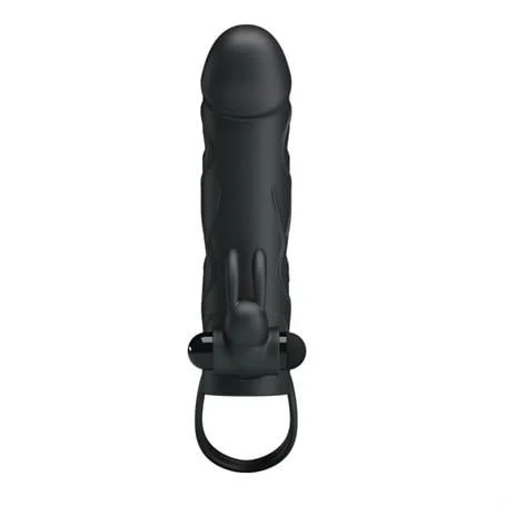 2 cm Uzatmalı Titreşimli Klitoris Uyarıcılı Zenci Penis Kılıfı - Görsel 2
