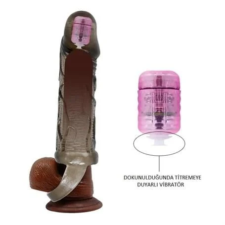 3 cm Dolgu Uzatmalı Titreşimli Zenci Penis Kılıfı Prezervatif Vibratör - Görsel 4