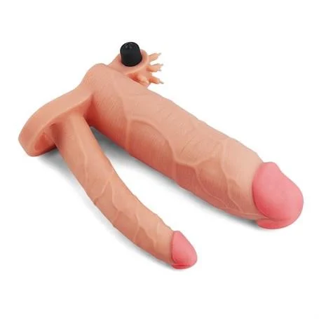 7,5 cm Uzatmalı Çiftli İçi Boş Titreşimli 21 cm Çatal Dildo Penis Kılıfı - Görsel 3