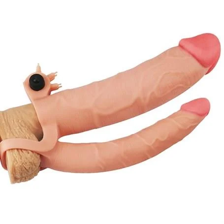 7,5 cm Uzatmalı Çiftli İçi Boş Titreşimli 21 cm Çatal Dildo Penis Kılıfı - Görsel 4
