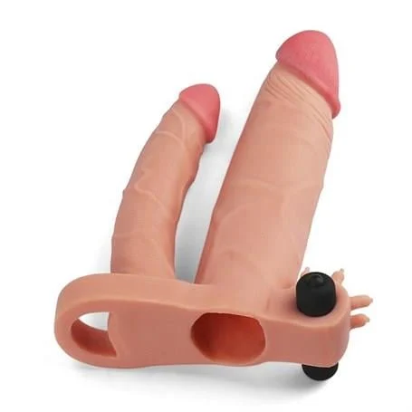 2,5 cm Uzatmalı Çiftli İçi Boş Titreşimli 18 cm Çatal Dildo Penis Kılıfı - Görsel 3