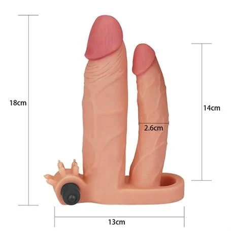 2,5 cm Uzatmalı Çiftli İçi Boş Titreşimli 18 cm Çatal Dildo Penis Kılıfı - Görsel 5