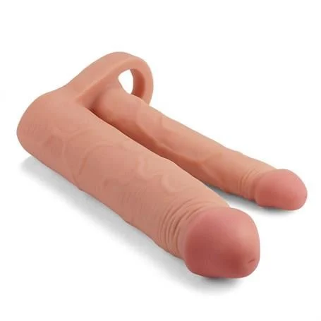 5 cm Uzatmalı Çiftli İçi Boş Testis Kavramalı 20 cm Çatal Dildo Penis Kılıfı - Görsel 2