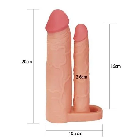 5 cm Uzatmalı Çiftli İçi Boş Testis Kavramalı 20 cm Çatal Dildo Penis Kılıfı - Görsel 5