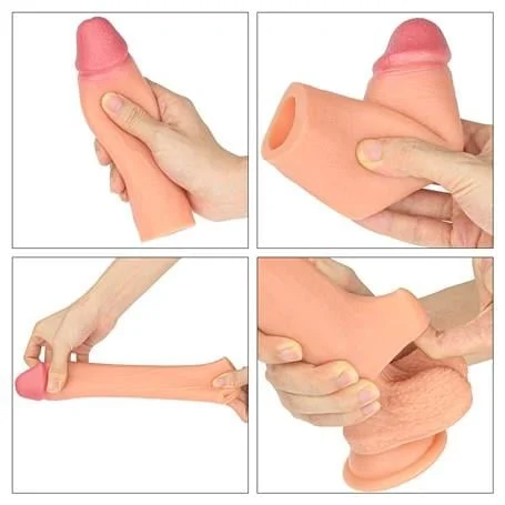 Nature Extender 4.5 cm Dolgulu Premium Ten Rengi Silikon Penis Kılıfı - Görsel 6
