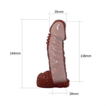 14,4 cm Klitoral Uyarıcılı Tırtıklı Damarlı Penis Kılıfı - Görsel 4