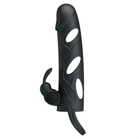 Titreşimli Klitoral Uyarıcılı Uzatmalı Penis Kılıfı Zenci Penis - Görsel 6