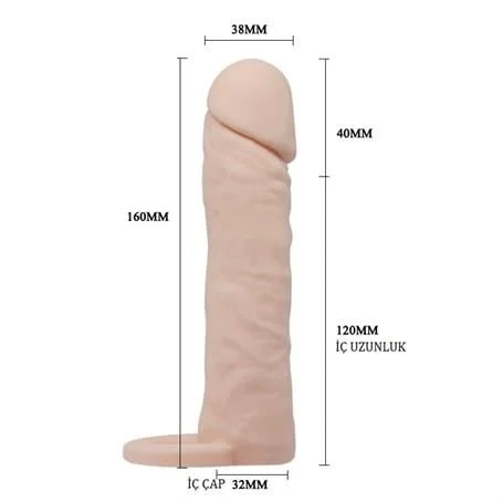 4 cm Dolgulu Realistik Uzatmalı Penis Kılıfı Dildo Ten Rengi Penis - Görsel 6