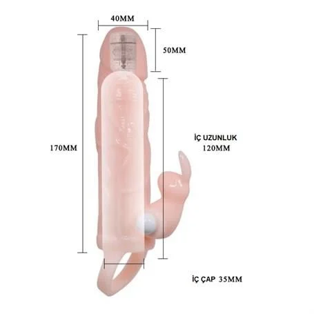 5 cm Dolgu Uzatmalı Titreşimli Penis Kılıfı Prezervatif Vibratör - Görsel 5