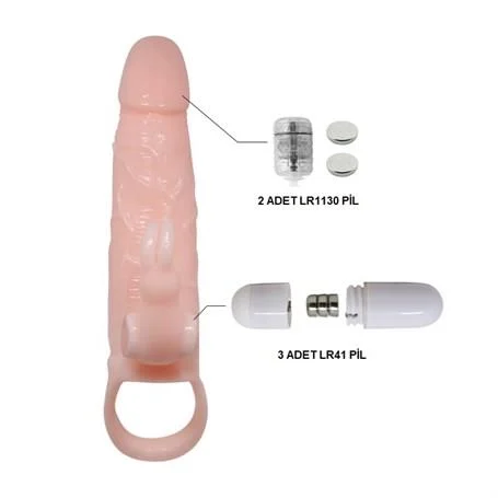 5 cm Dolgu Uzatmalı Titreşimli Penis Kılıfı Prezervatif Vibratör - Görsel 6
