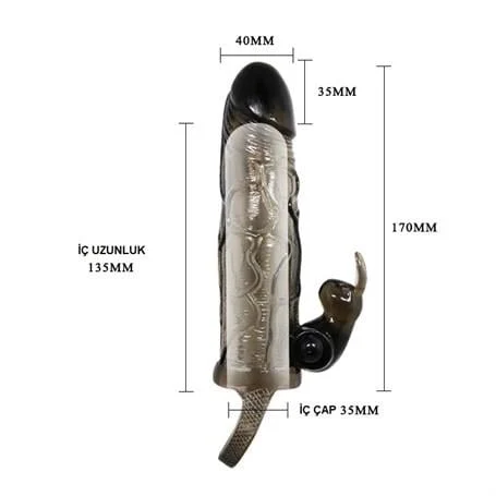 3,5 cm Uzatmalı Titreşimli Klitoris Uyarıcılı Zenci Penis Kılıfı - Görsel 4
