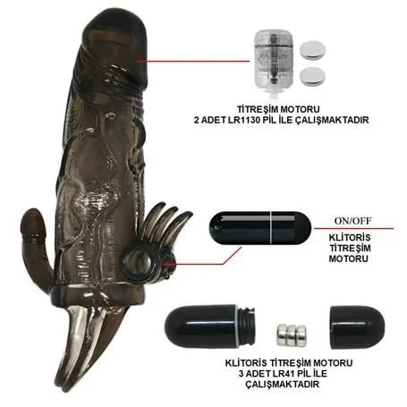 4 cm Uzatmalı Anal Vajinal ve Klitoral Uyarıcılı Titreşimli Penis Kılıfı - Görsel 7