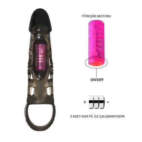 14 cm Titreşimli Şeffaf Penis Kılıfı - Görsel 5