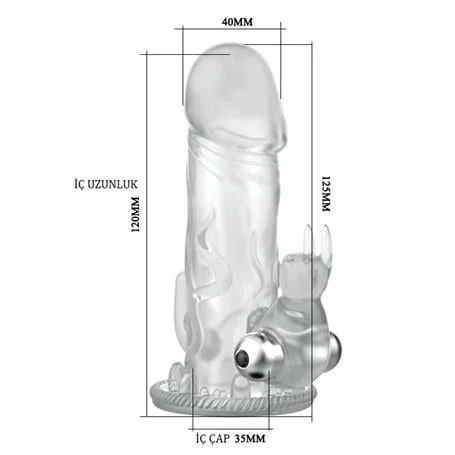 12,5 cm Klitoral Uyarıcılı Tavşan Titreşimli Şeffaf Penis Kılıfı - Görsel 5
