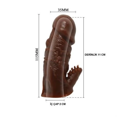 Klitoral Uyarıcılı Tırtıklı Damarlı Penis Kılıfı - Görsel 6